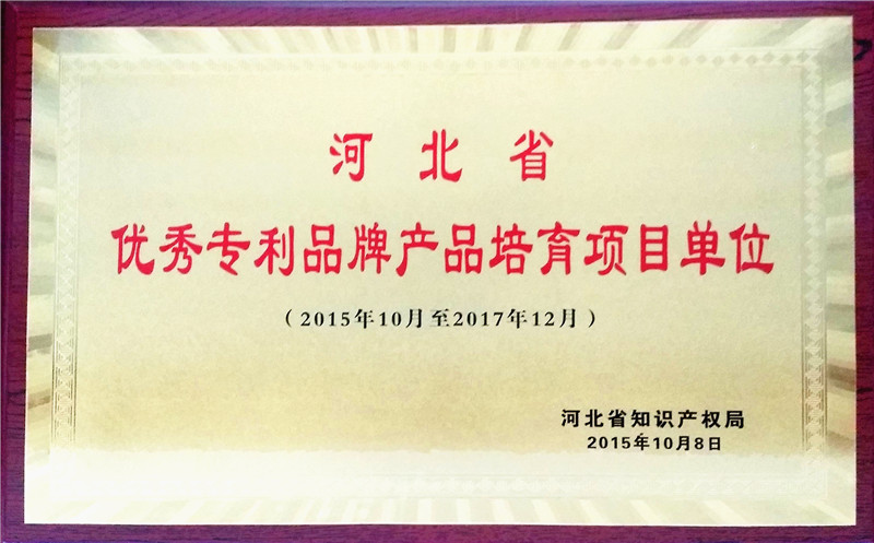 河北省优秀专利品牌产品培育项目单位