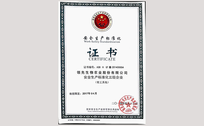安全生产标准化企业证书