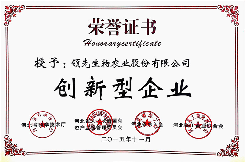 河北省创新型企业证书