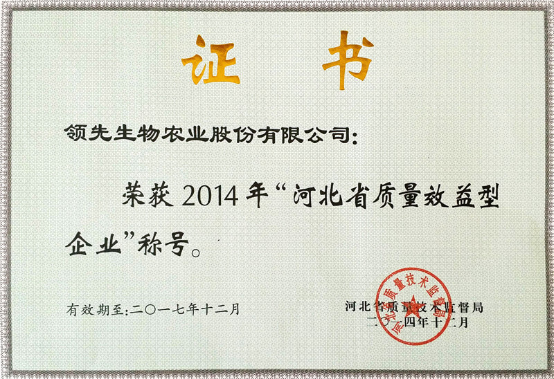 河北省质量效益型企业证书